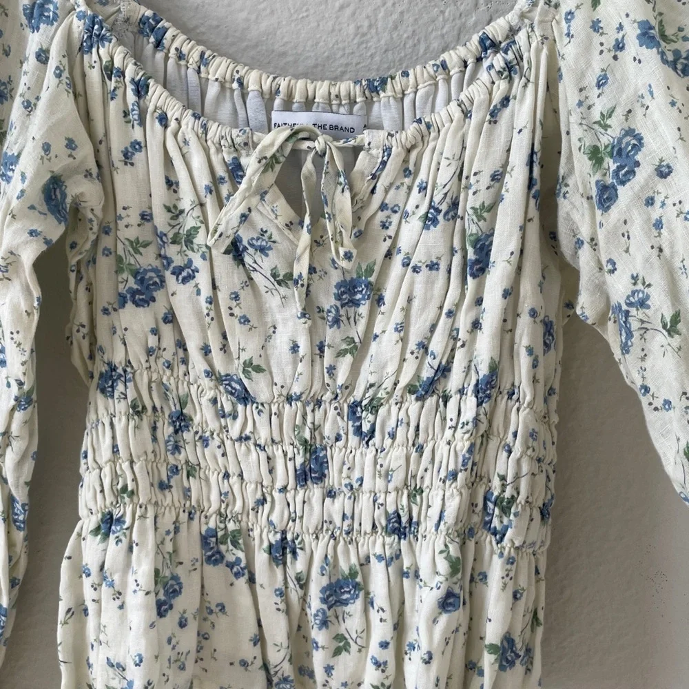 Revolve Faithfull the Brand Long Sleeve Smocked Gillian Top Blue Astoria Floral